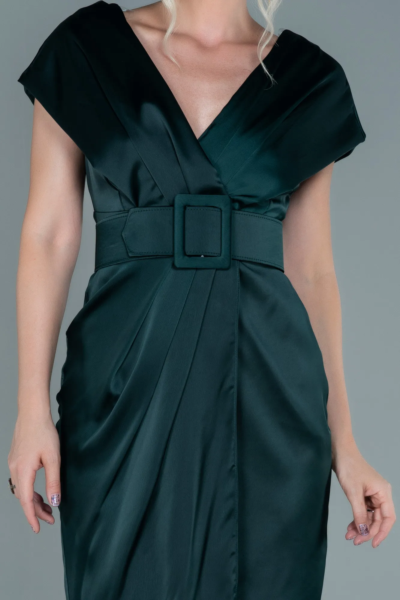 Robe de Cérémonie Midi Satin Pistache vert ABK1888