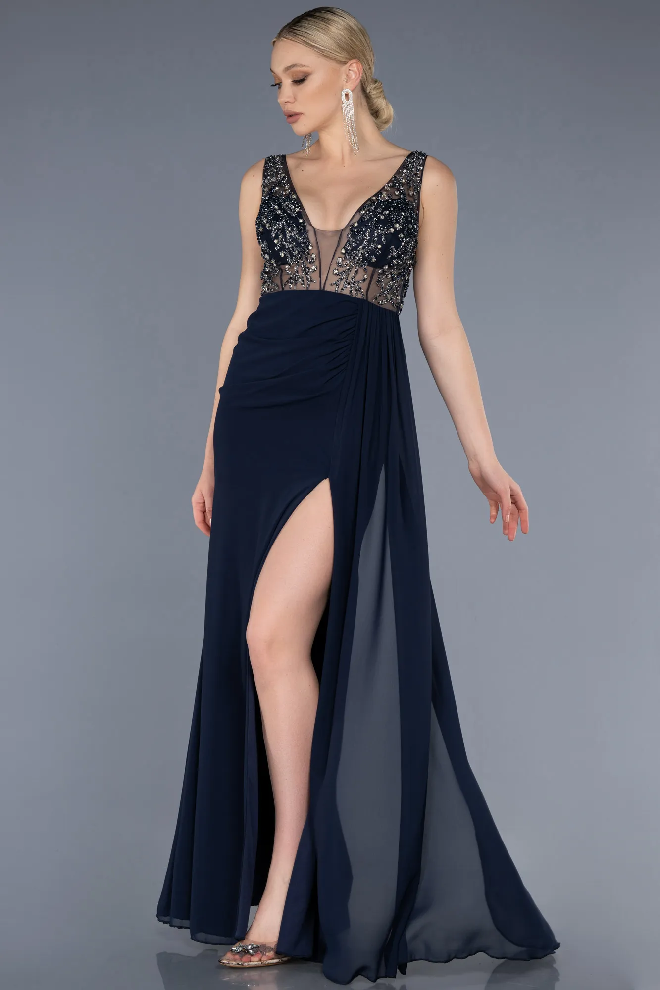 Robe de Soirée Longue Bleu Marine ABU3668