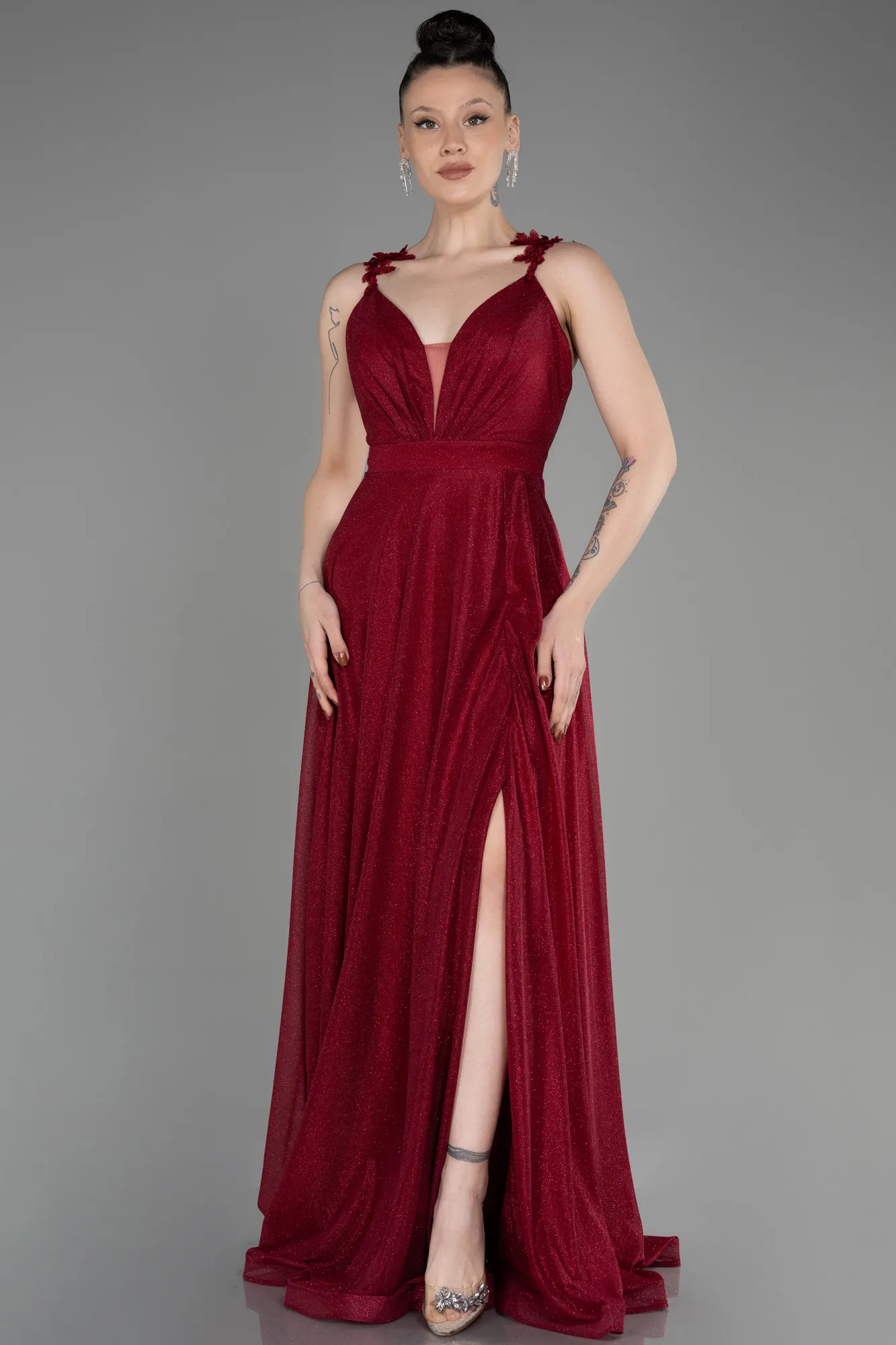 Robe De Soirée Longue Rouge Bordeaux ABU2307