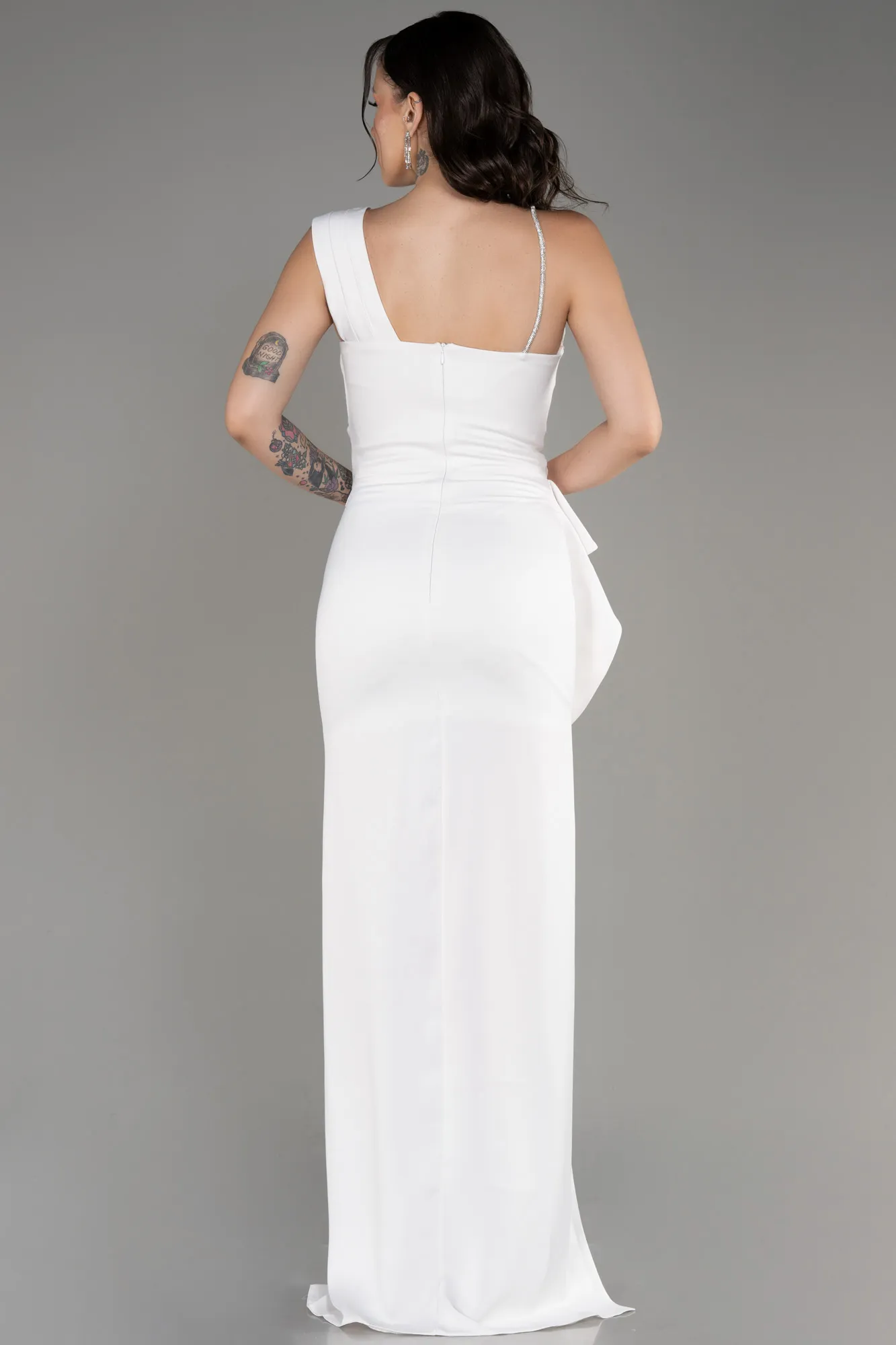 Robe de Soirée Longue Satin Blanc ABU4014