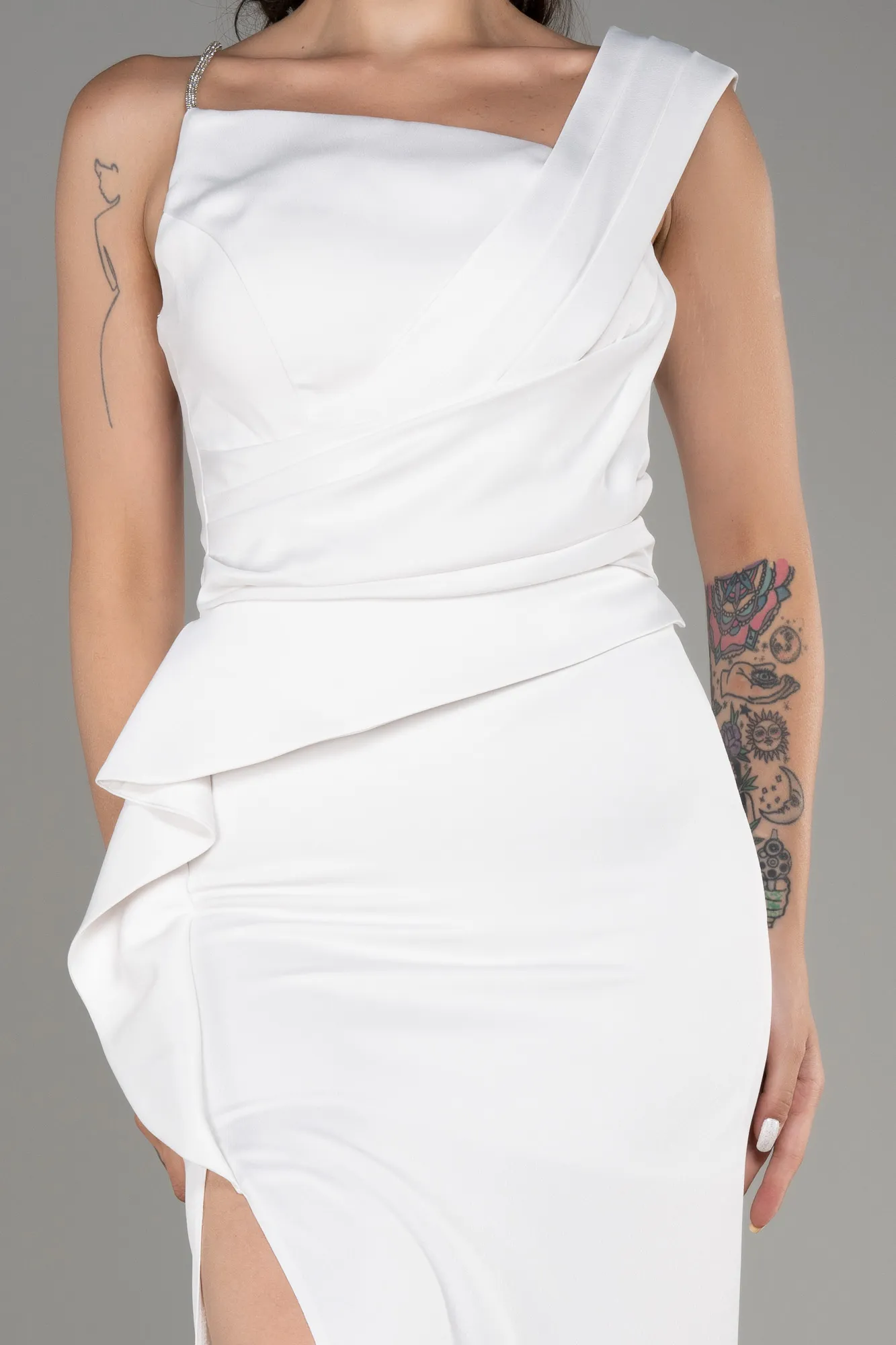 Robe de Soirée Longue Satin Blanc ABU4014