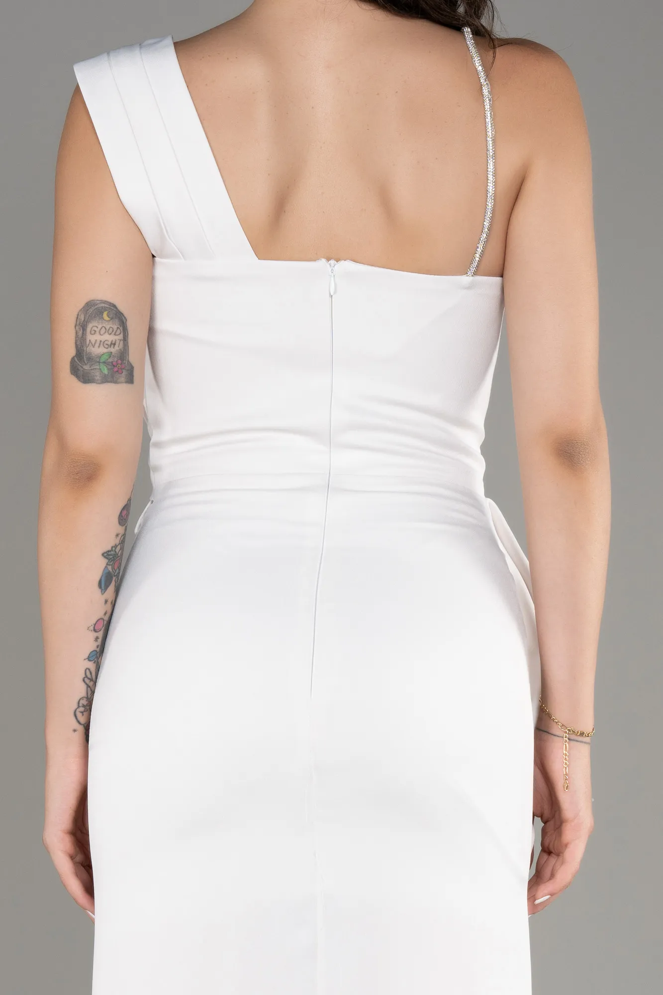 Robe de Soirée Longue Satin Blanc ABU4014