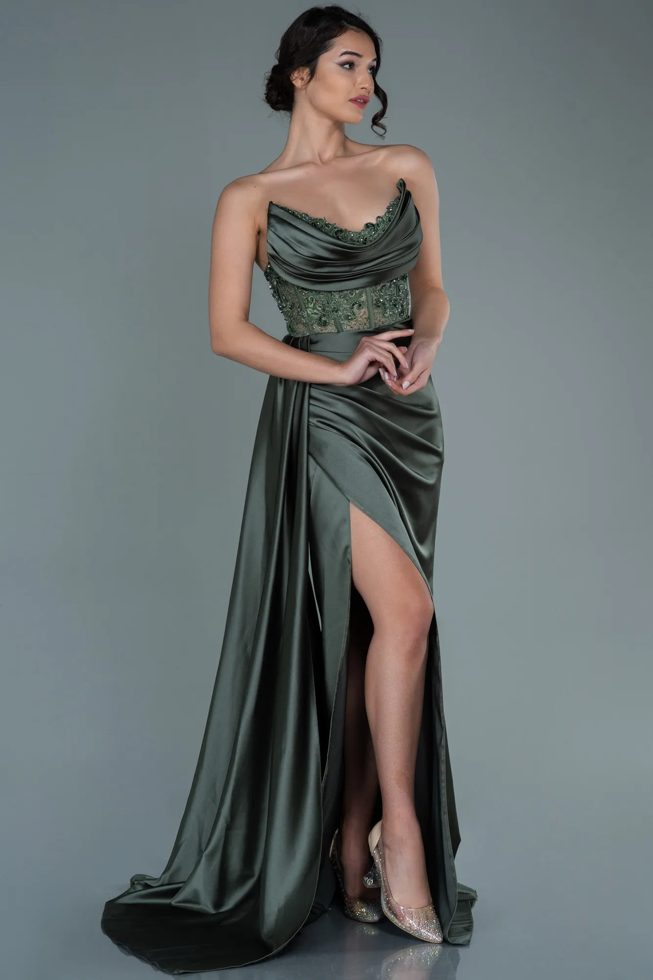 Robe de Soirée Longue Satin Émeraude ABU3998