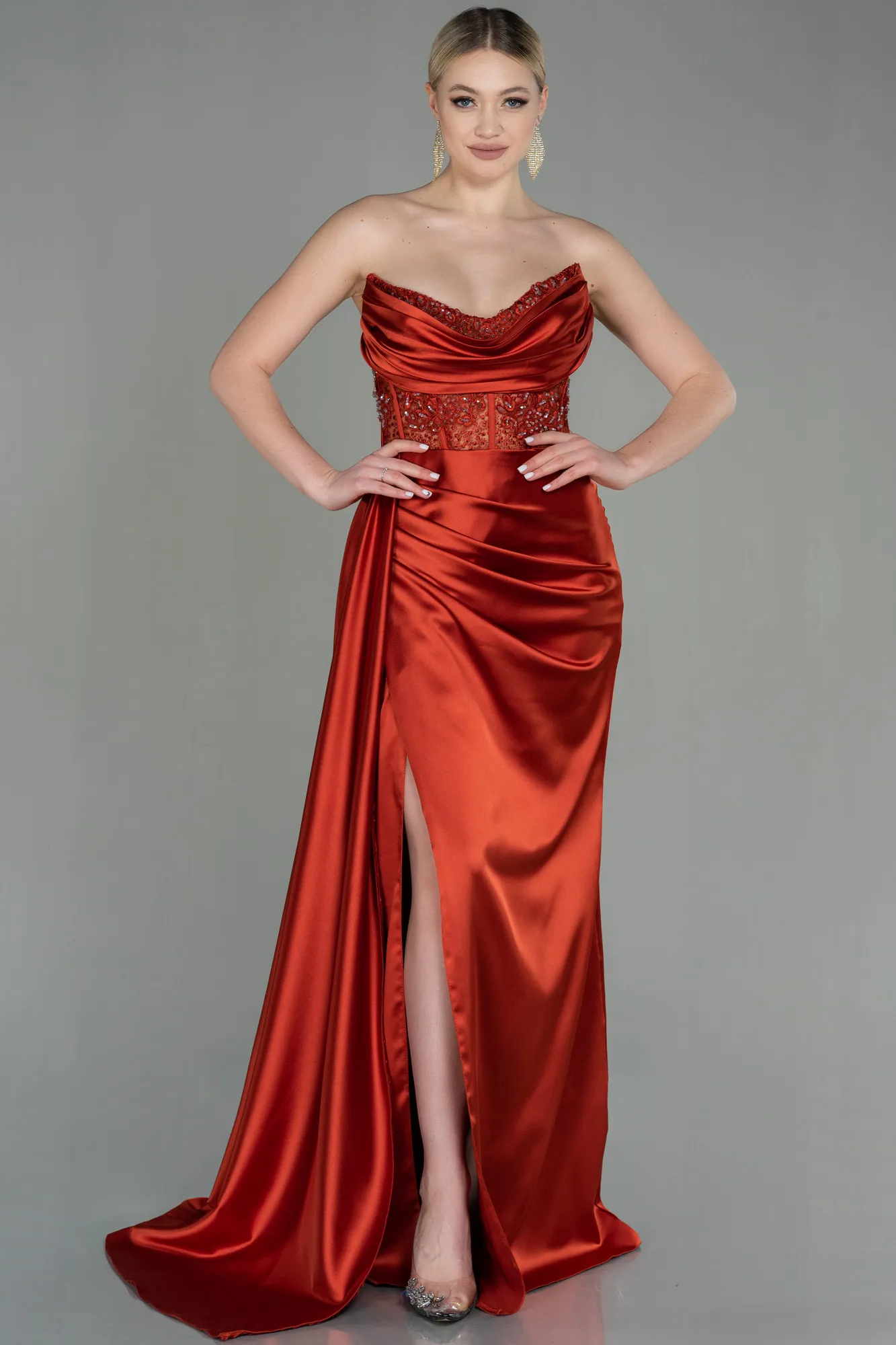 Robe de Soirée Longue Satin Émeraude ABU3998