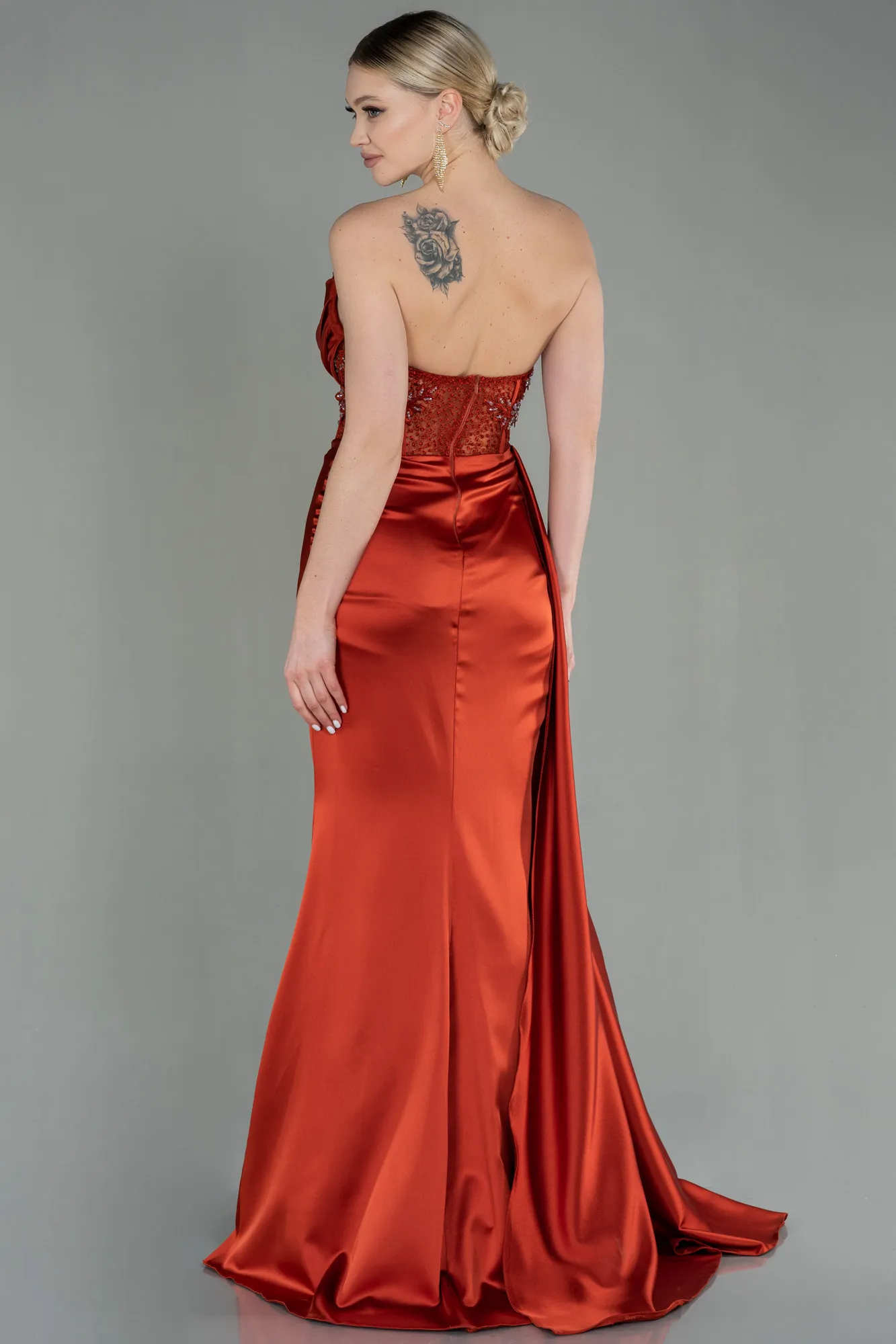 Robe de Soirée Longue Satin Émeraude ABU3998