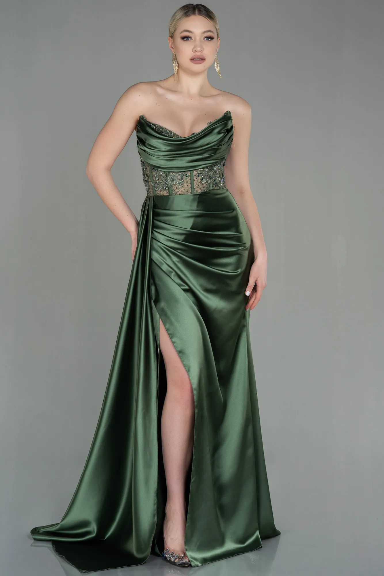 Robe de Soirée Longue Satin Émeraude ABU3998