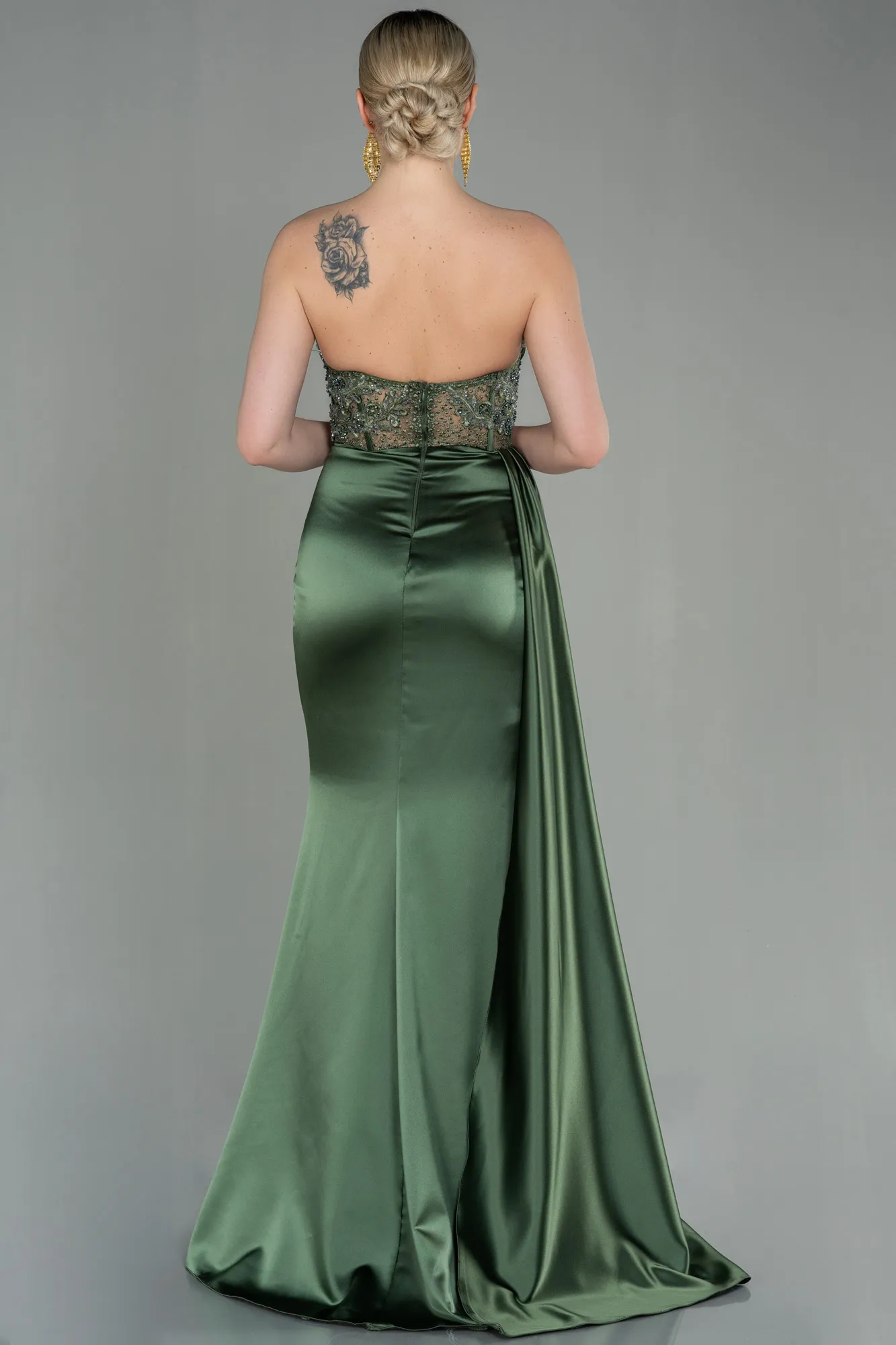 Robe de Soirée Longue Satin Émeraude ABU3998