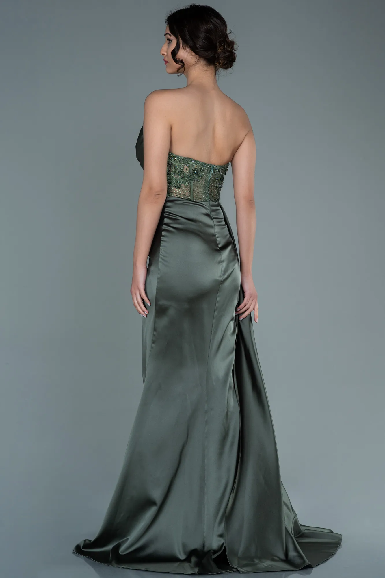 Robe de Soirée Longue Satin Émeraude ABU3998