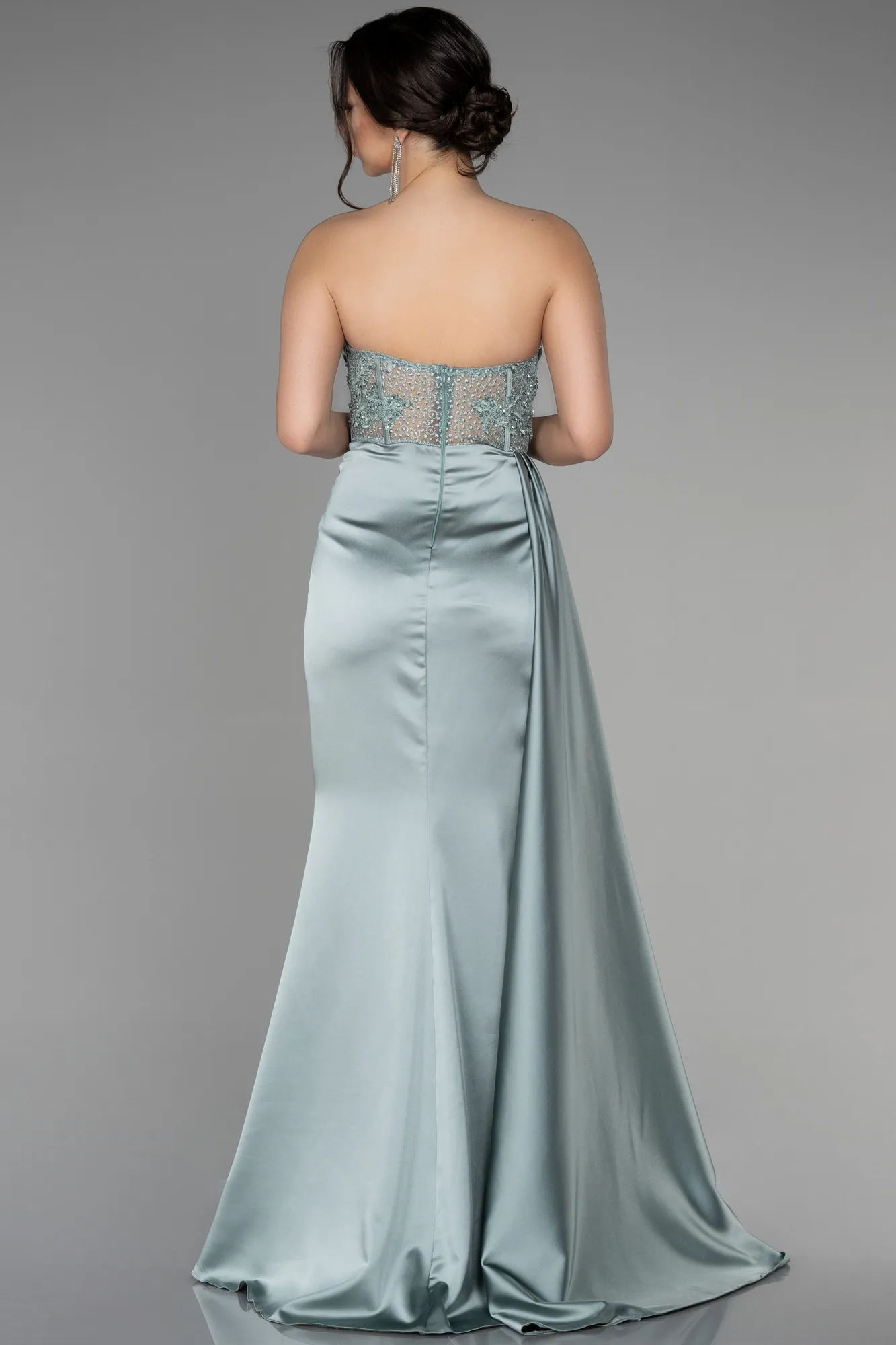 Robe de Soirée Longue Satin Émeraude ABU3998