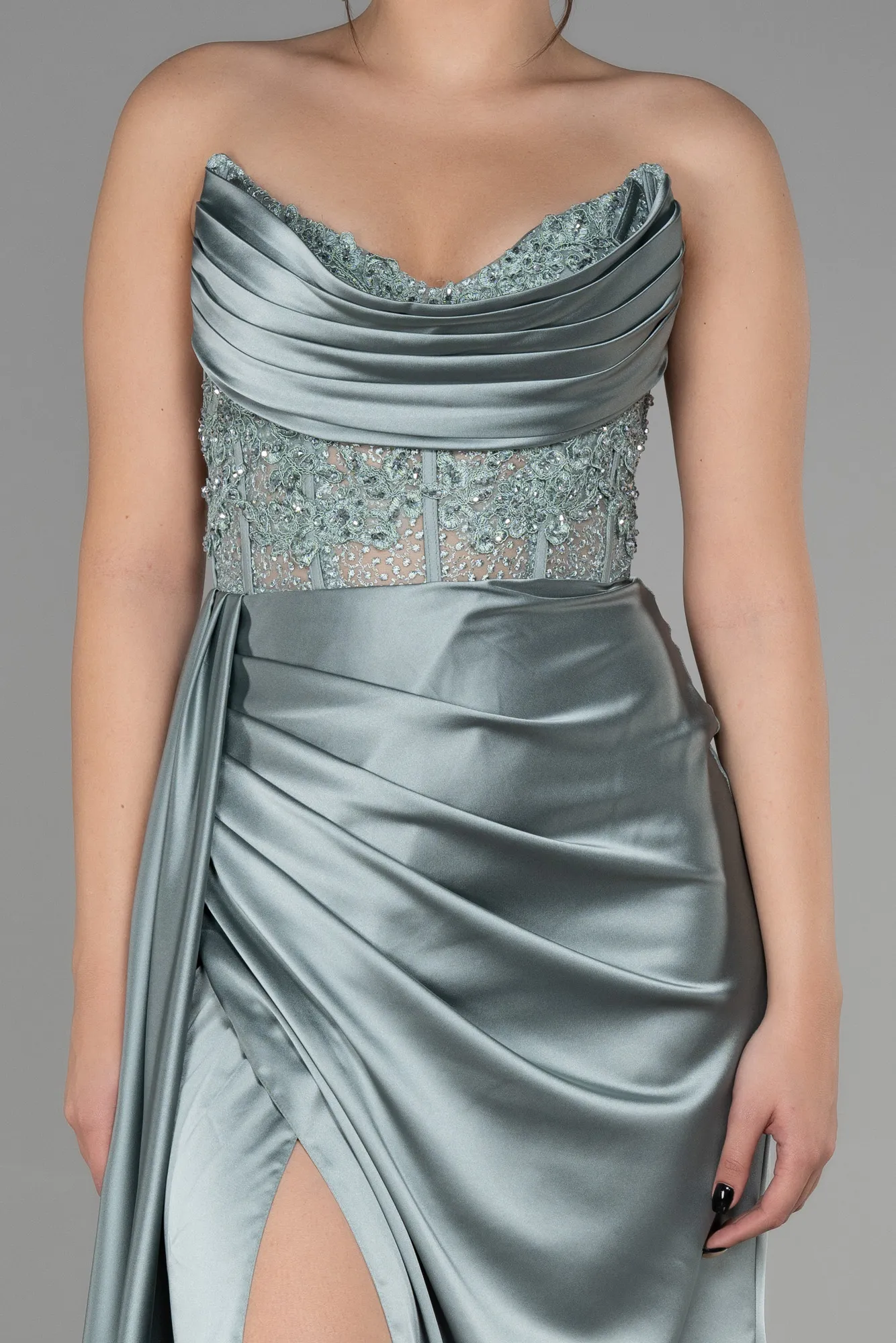 Robe de Soirée Longue Satin Émeraude ABU3998