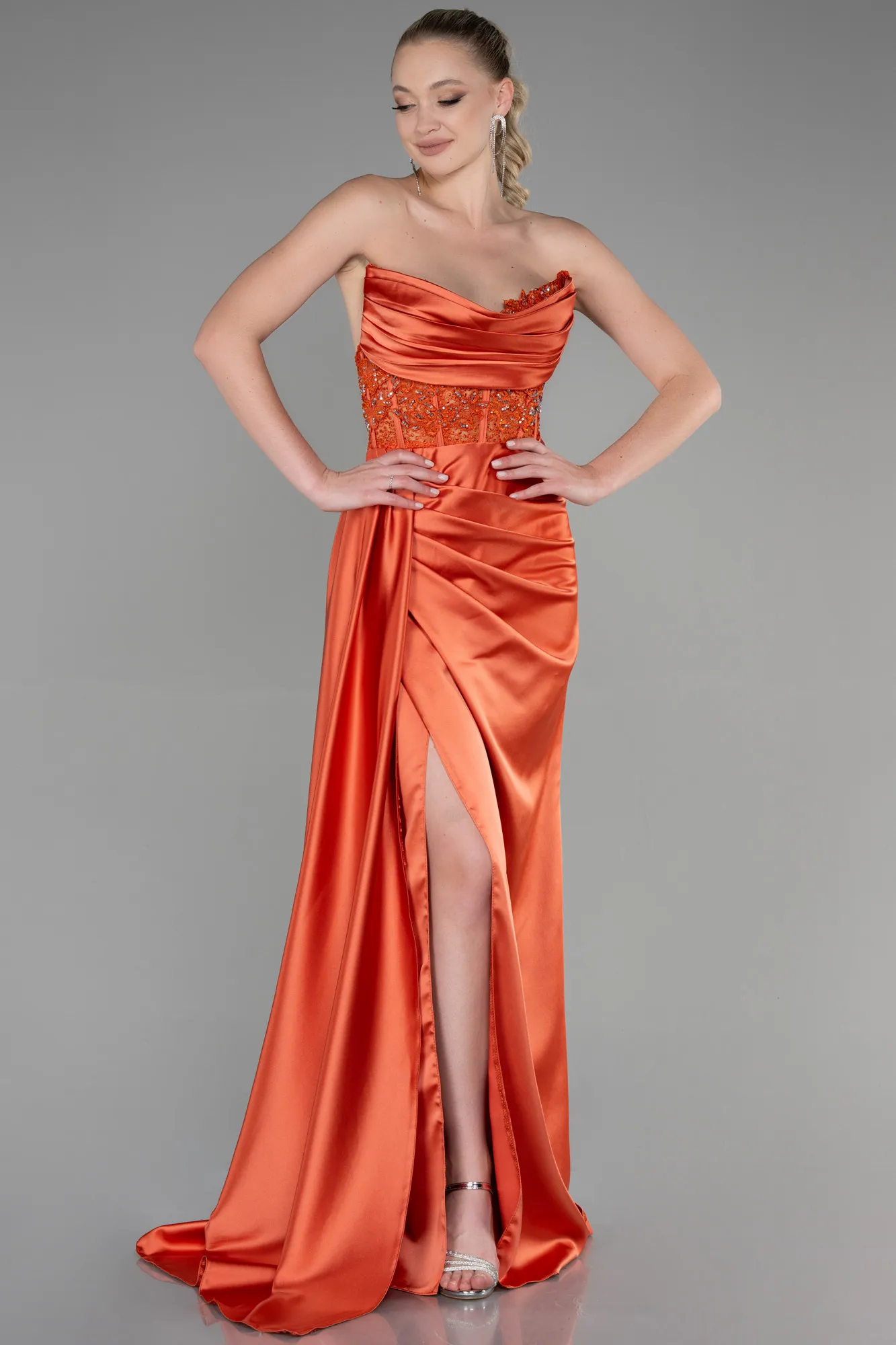 Robe de Soirée Longue Satin Émeraude ABU3998