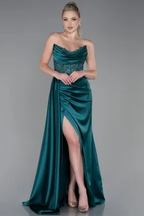 Robe de Soirée Longue Satin Émeraude ABU3998