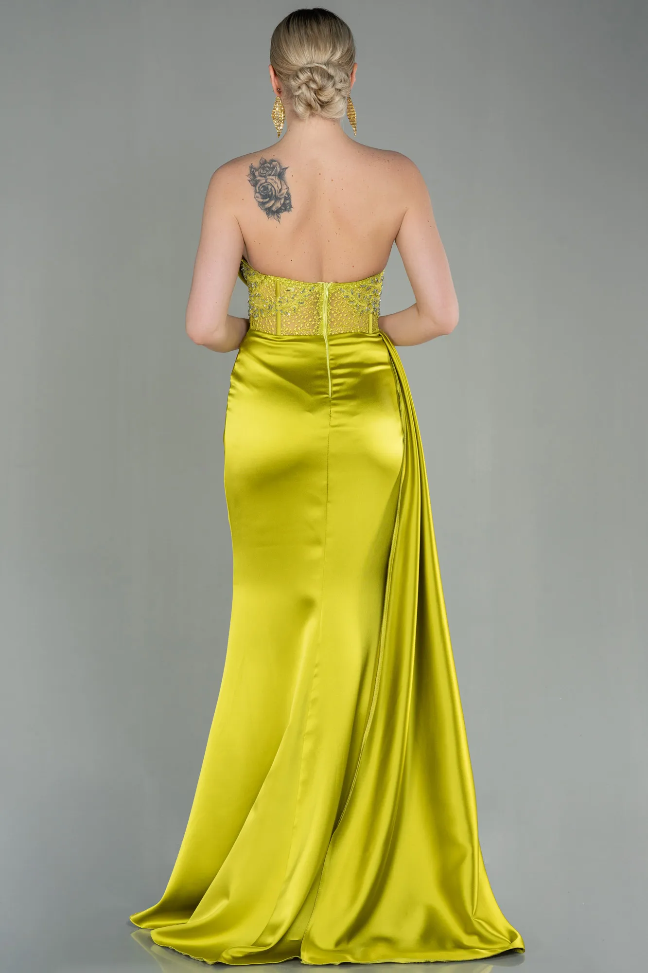 Robe de Soirée Longue Satin Émeraude ABU3998