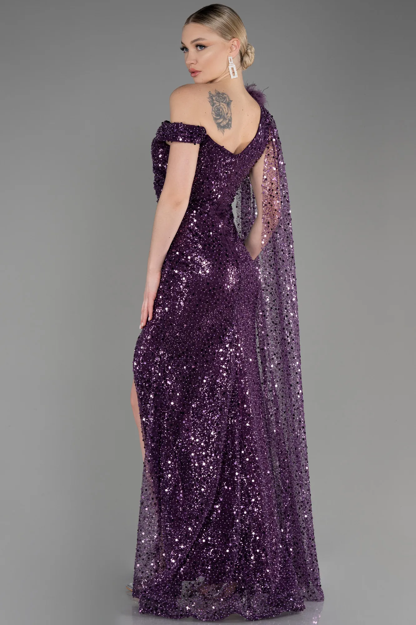 Robe de Soirée Longue Squameuse Violet ABU3857