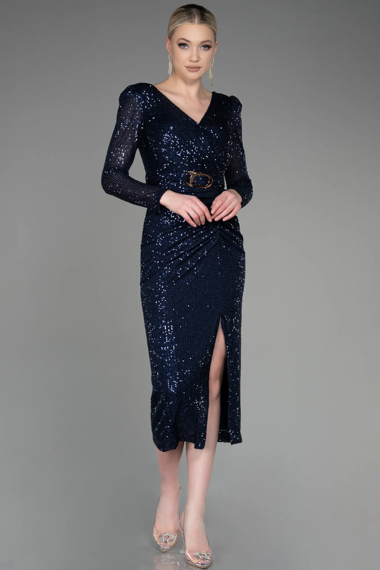 Robe De Soirée Midi Bleu Saxe ABK1808