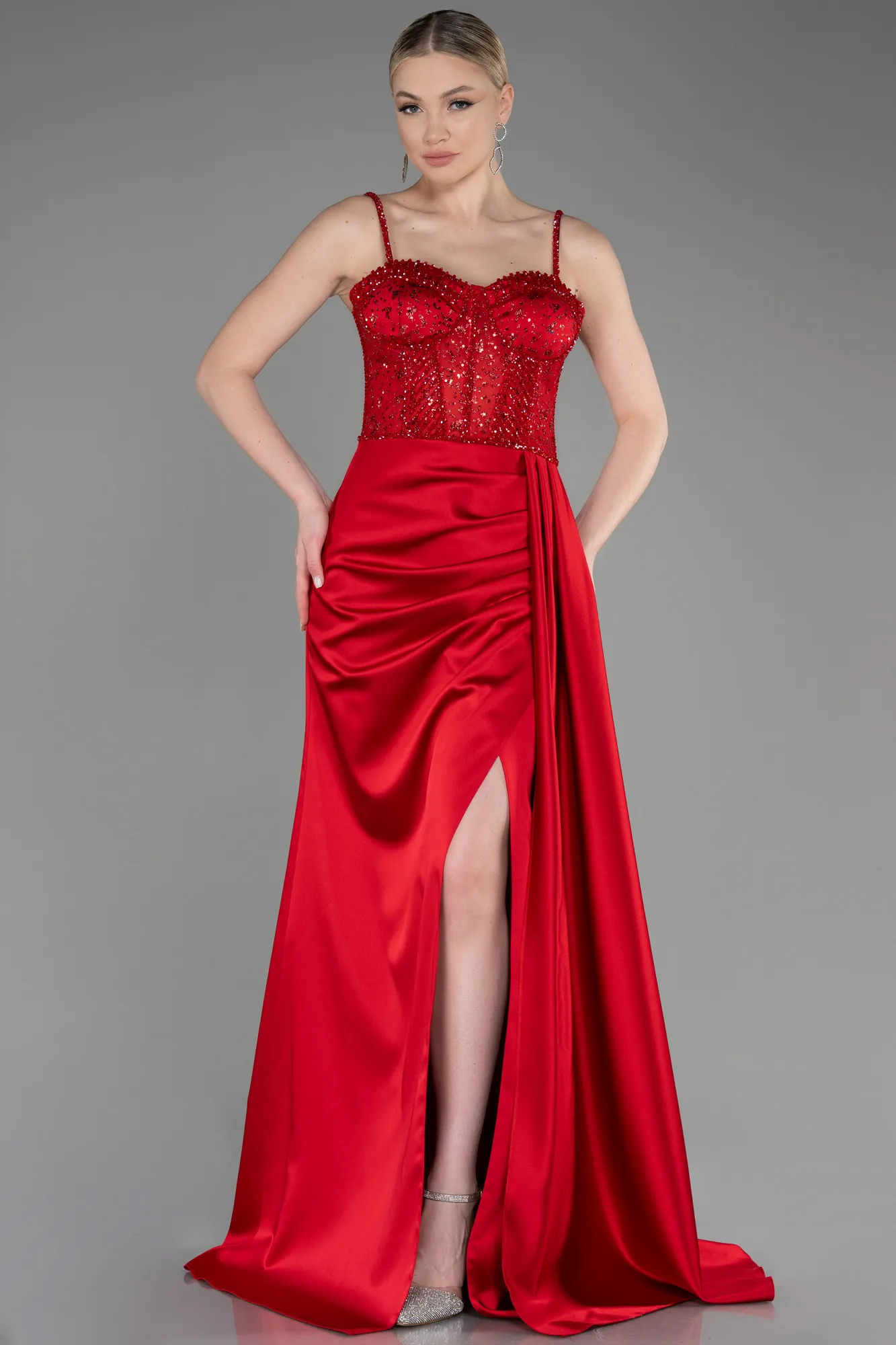 Robe De Soirée Satin Longue Noir ABU3875