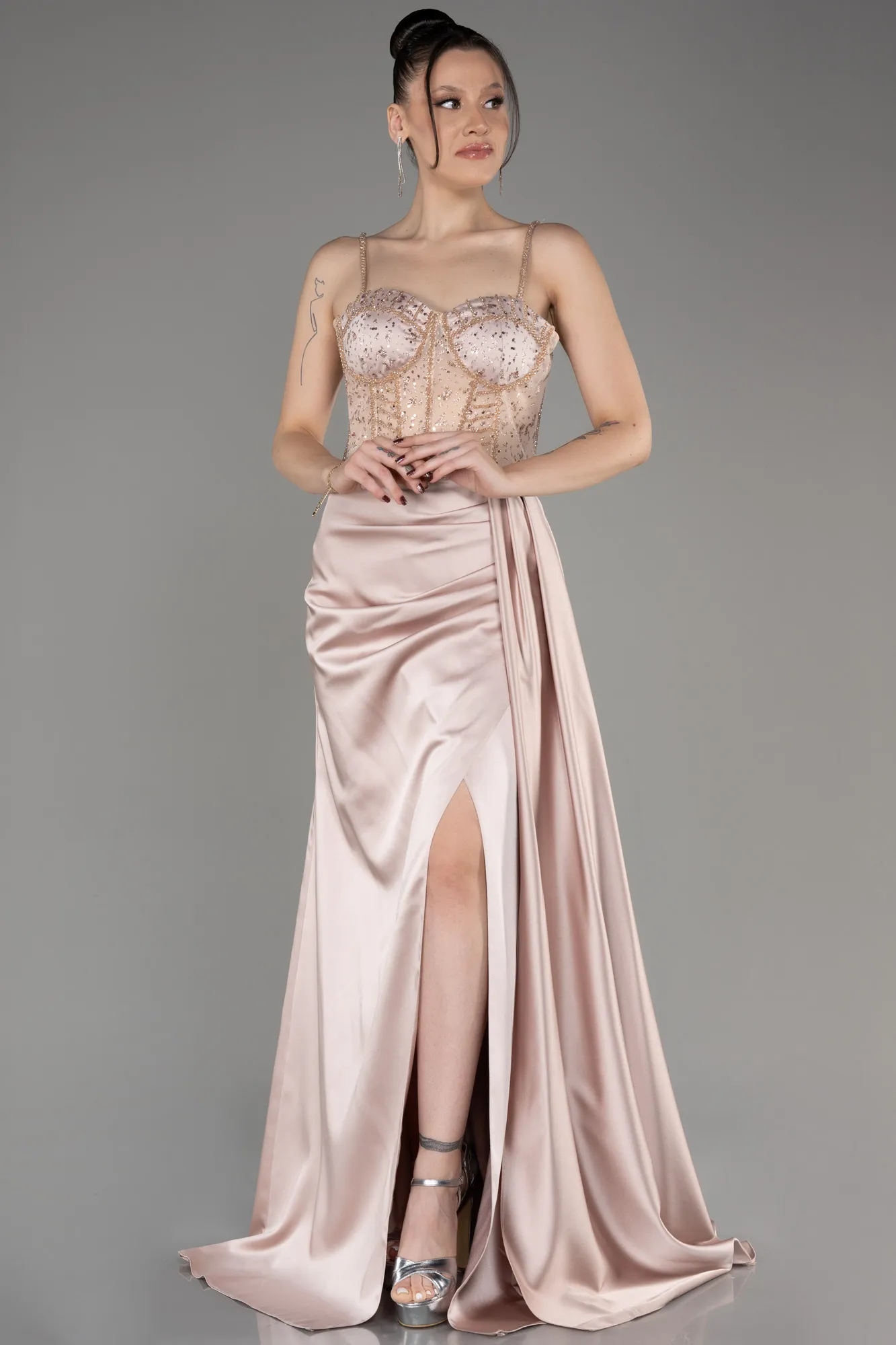Robe De Soirée Satin Longue Noir ABU3875