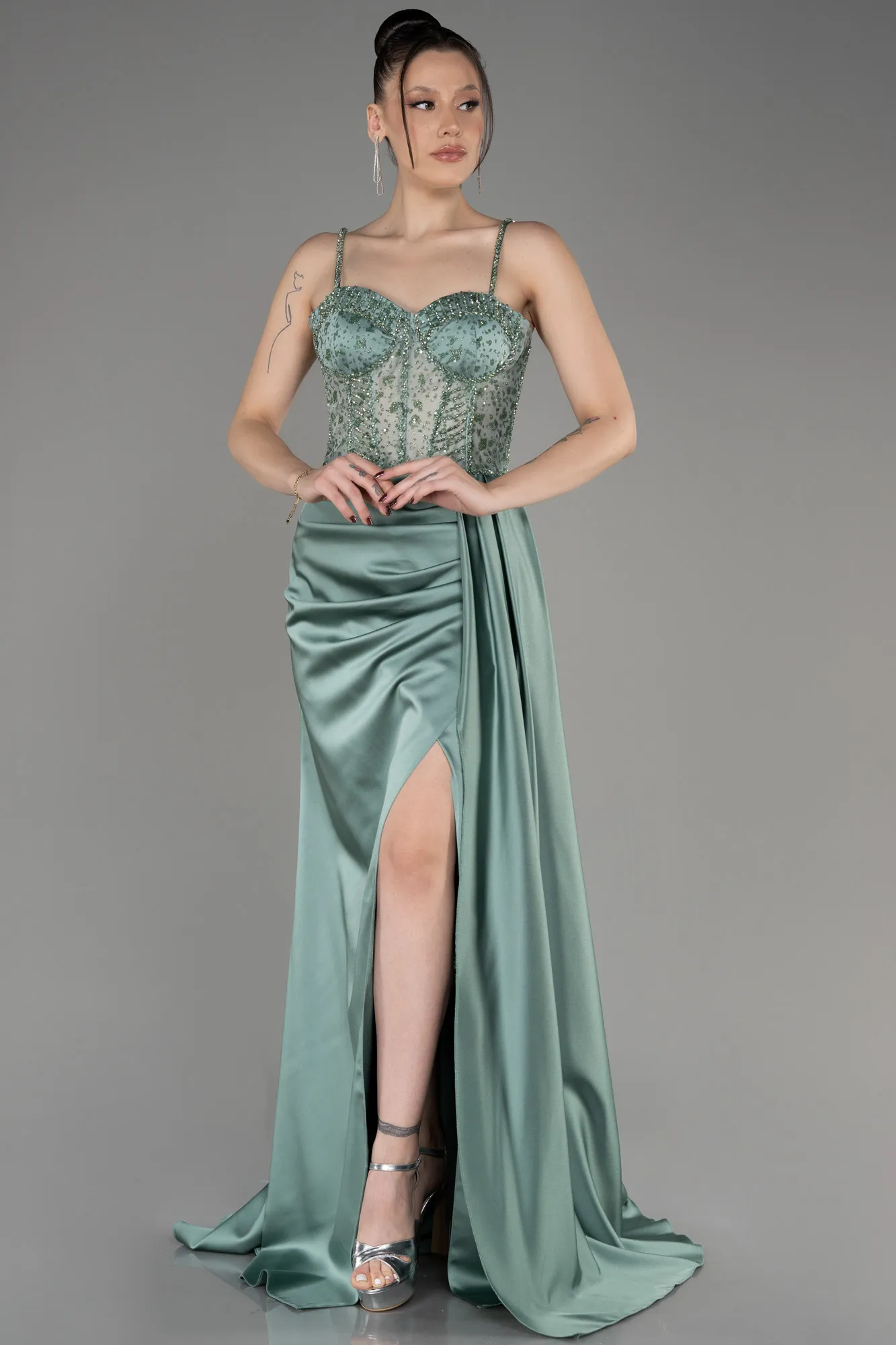 Robe De Soirée Satin Longue Noir ABU3875