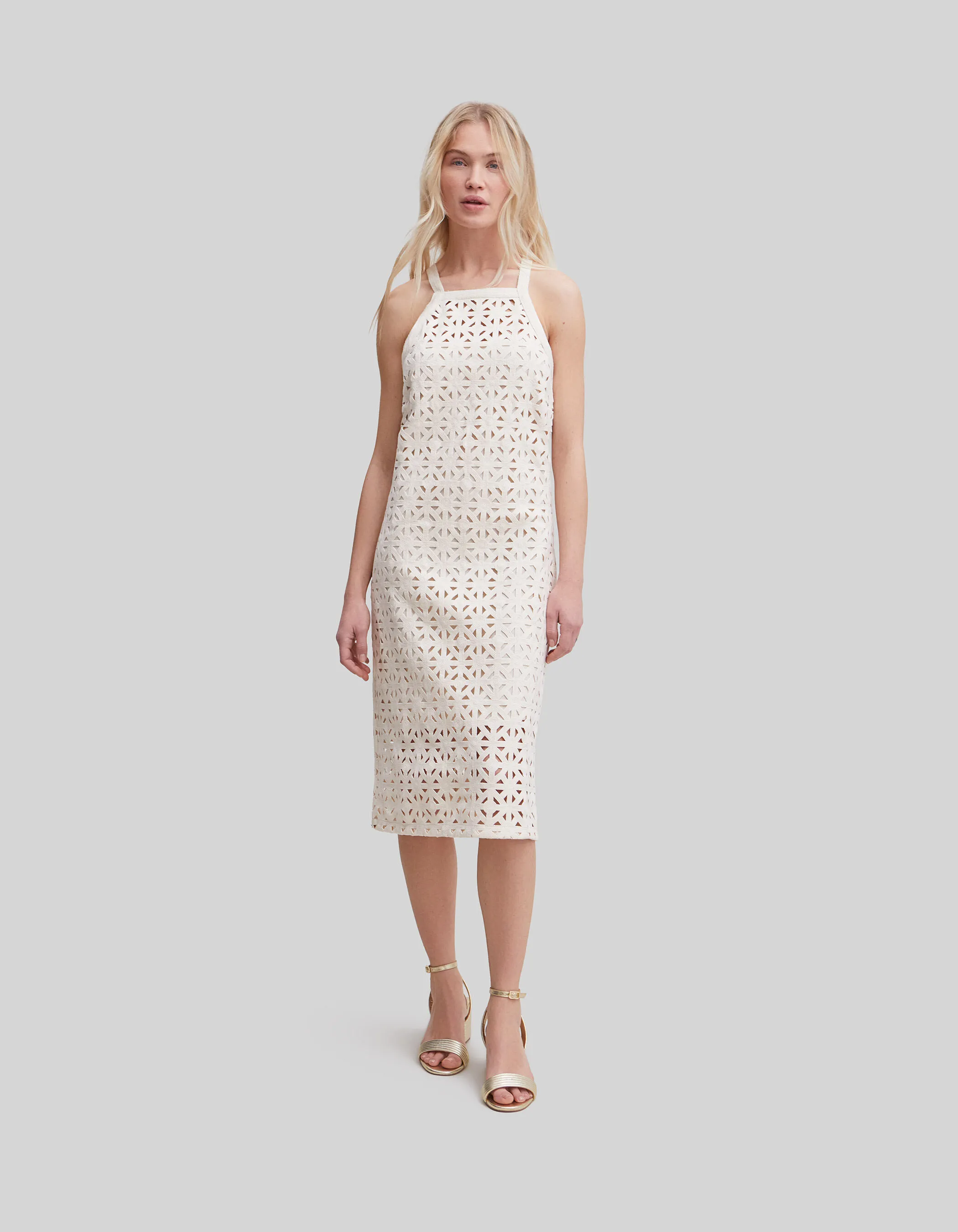 Robe midi écrue macramé graphique Femme