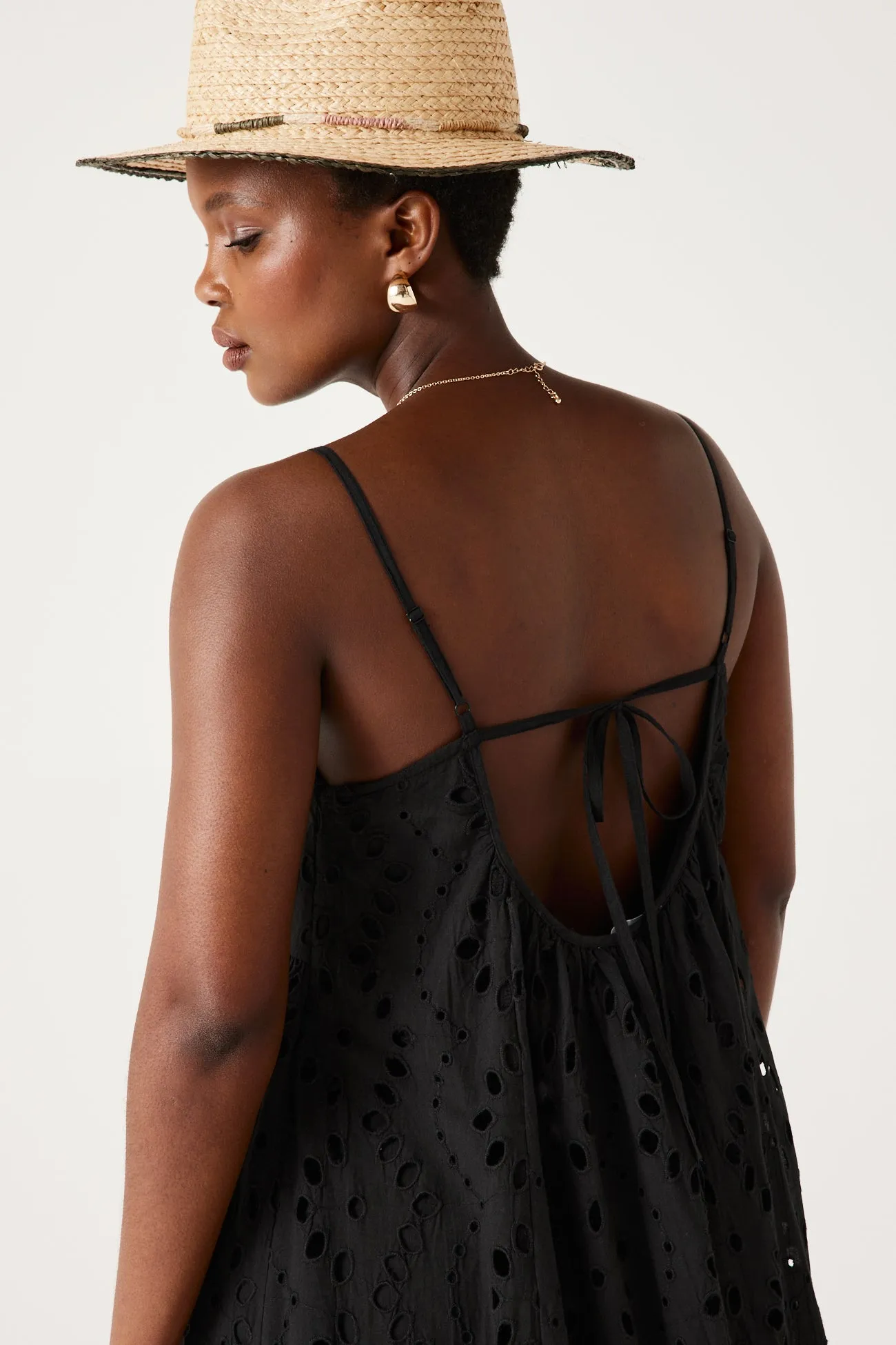 Robe midi en broderie anglaise - Noir