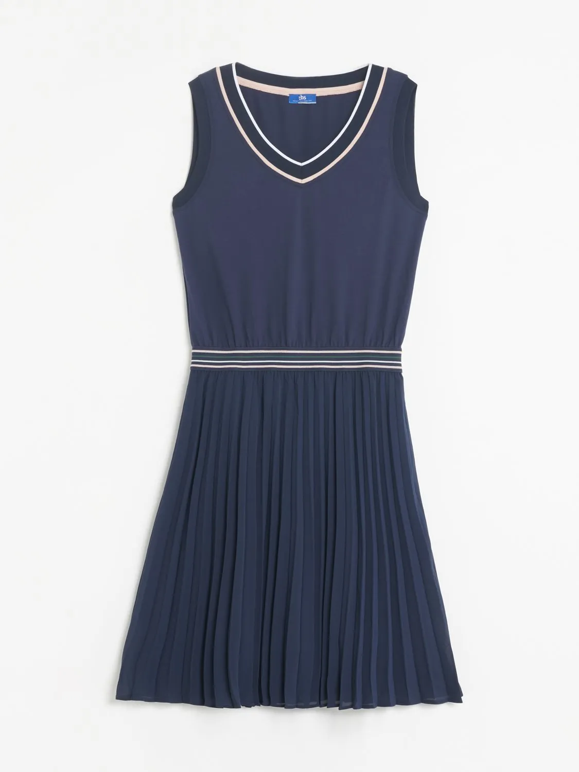 Robe Midi Femme Plissée Bleu Marine tbs