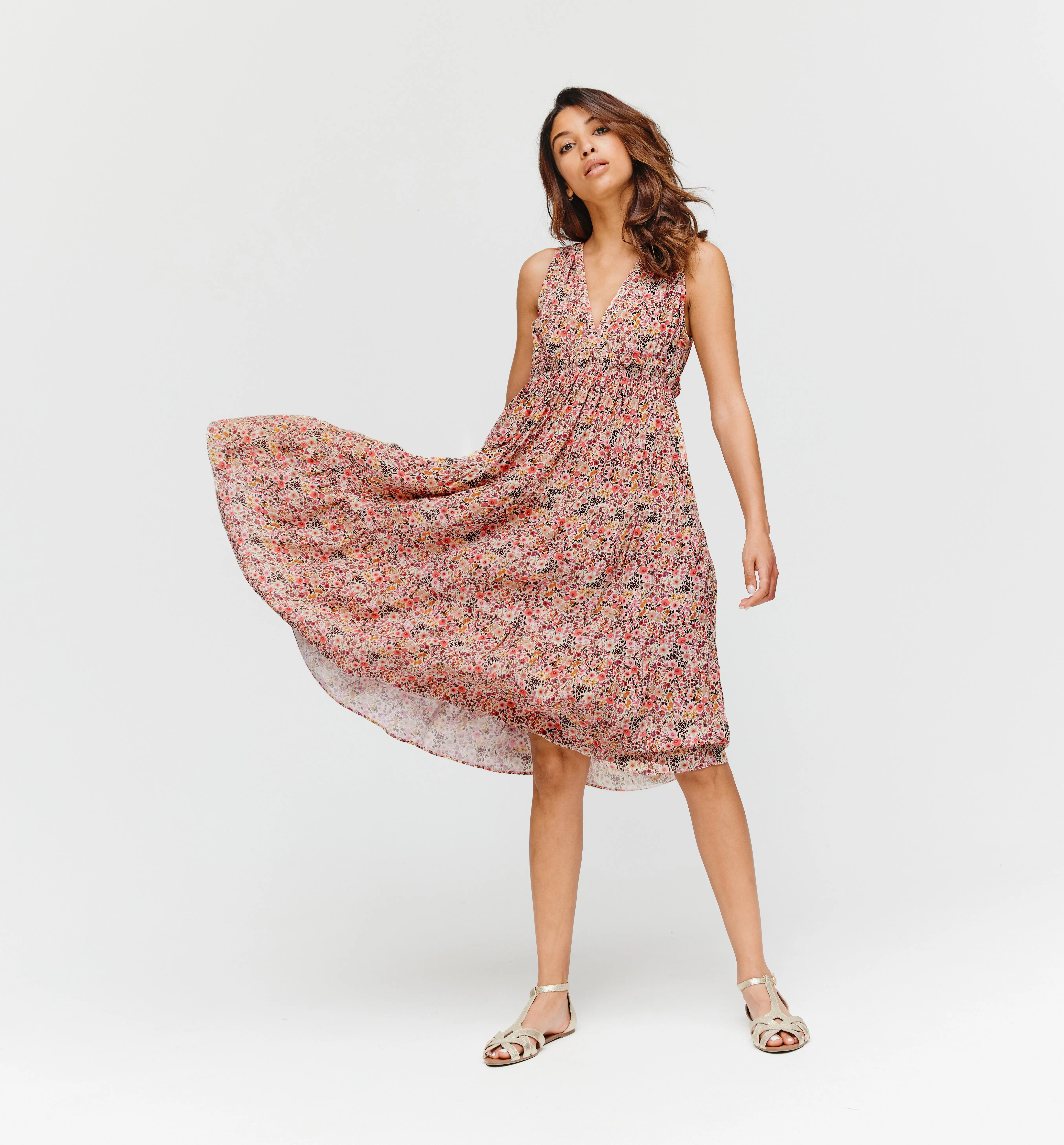 Robe midi fleurie - Imprimé multicolore