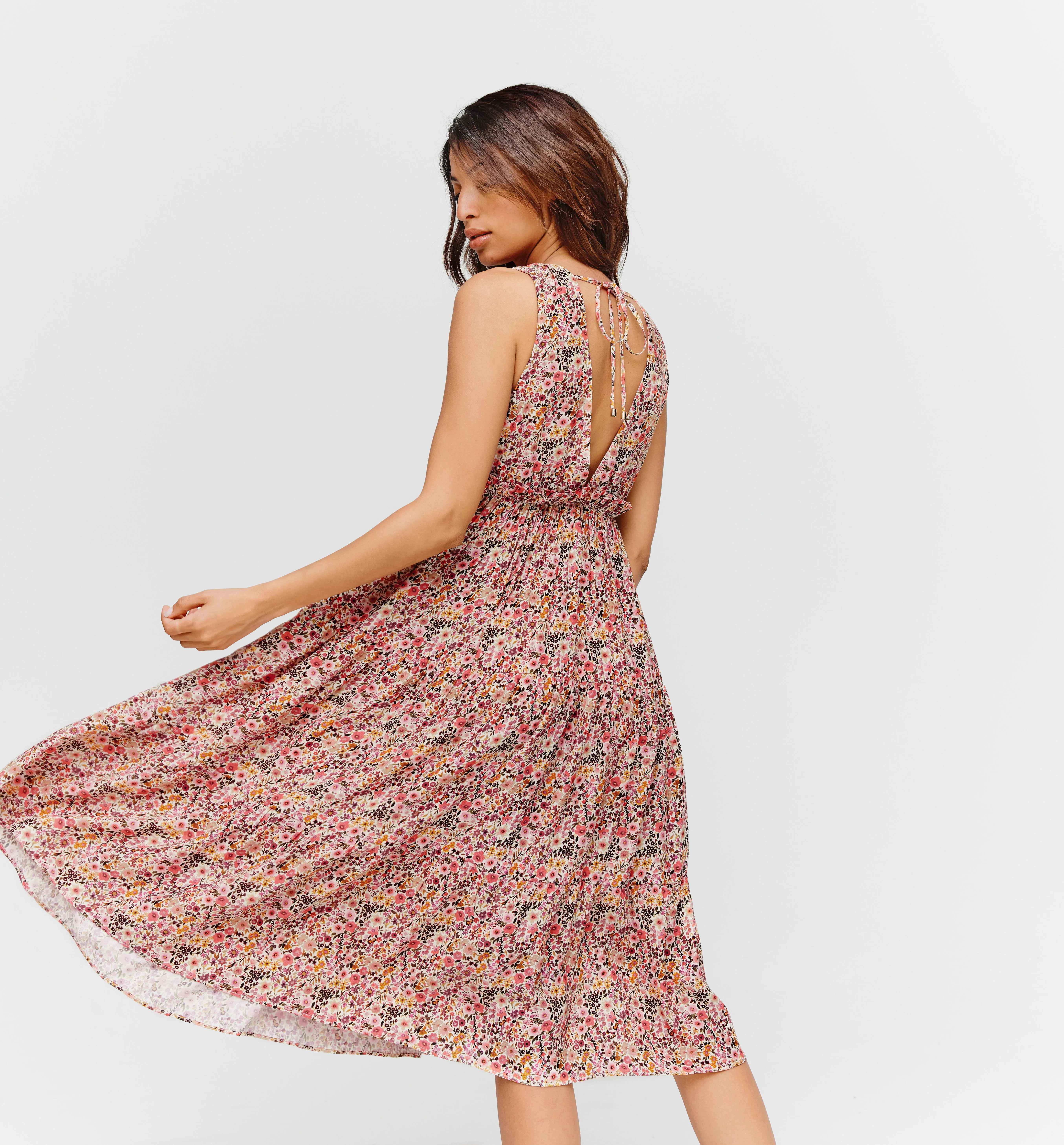 Robe midi fleurie - Imprimé multicolore