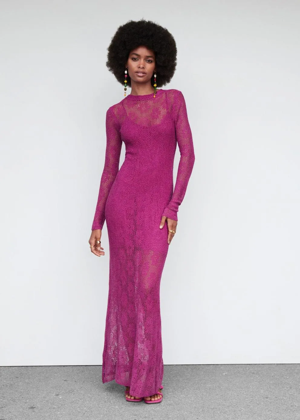 Robes Et Combinaisons | Femme MANGO Robe Brodée Semi-transparente Fuchsia