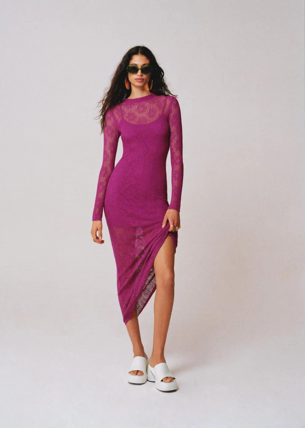 Robes Et Combinaisons | Femme MANGO Robe Brodée Semi-transparente Fuchsia