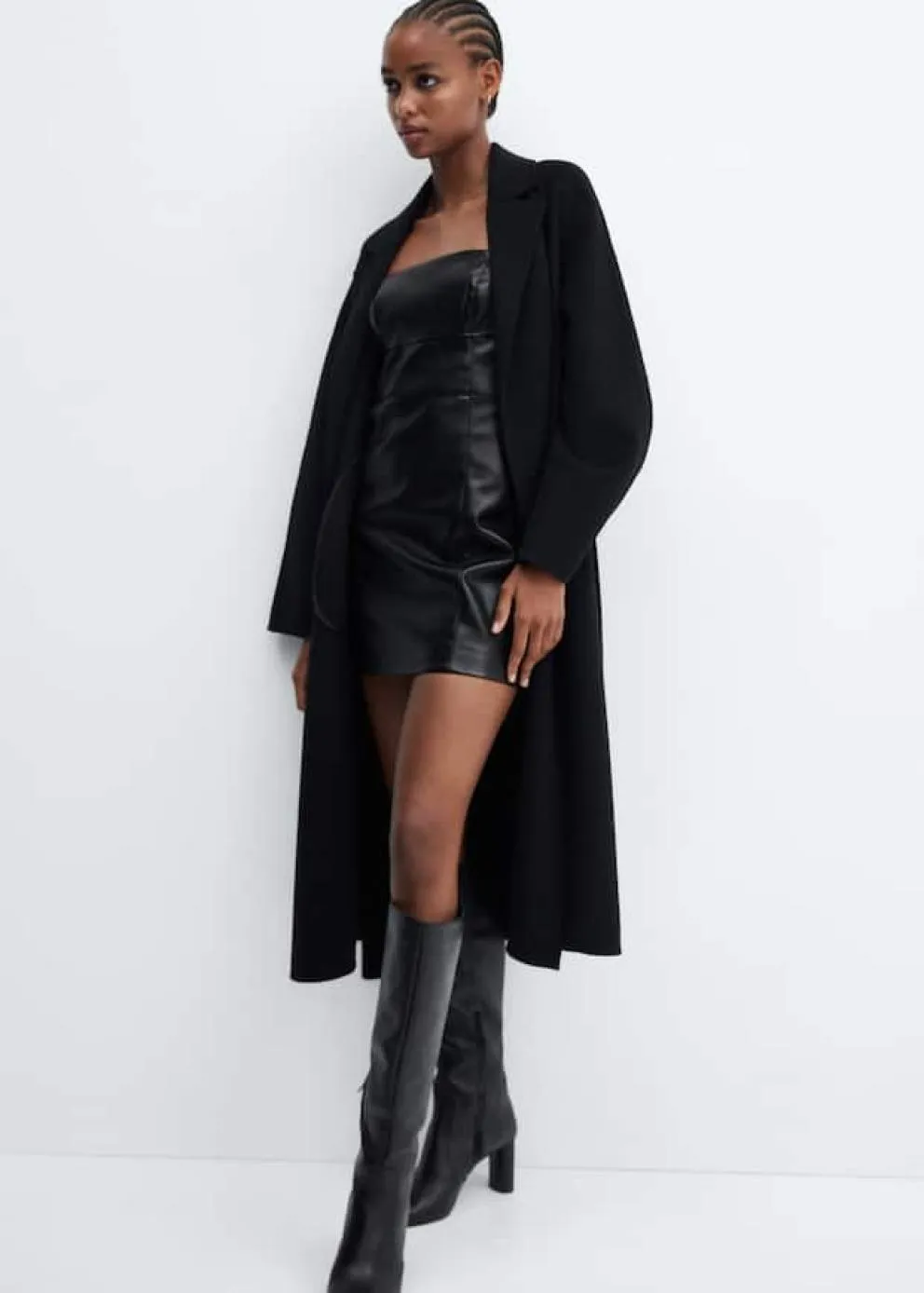 Robes Et Combinaisons | Femme MANGO Robe Bustier Similicuir Noir