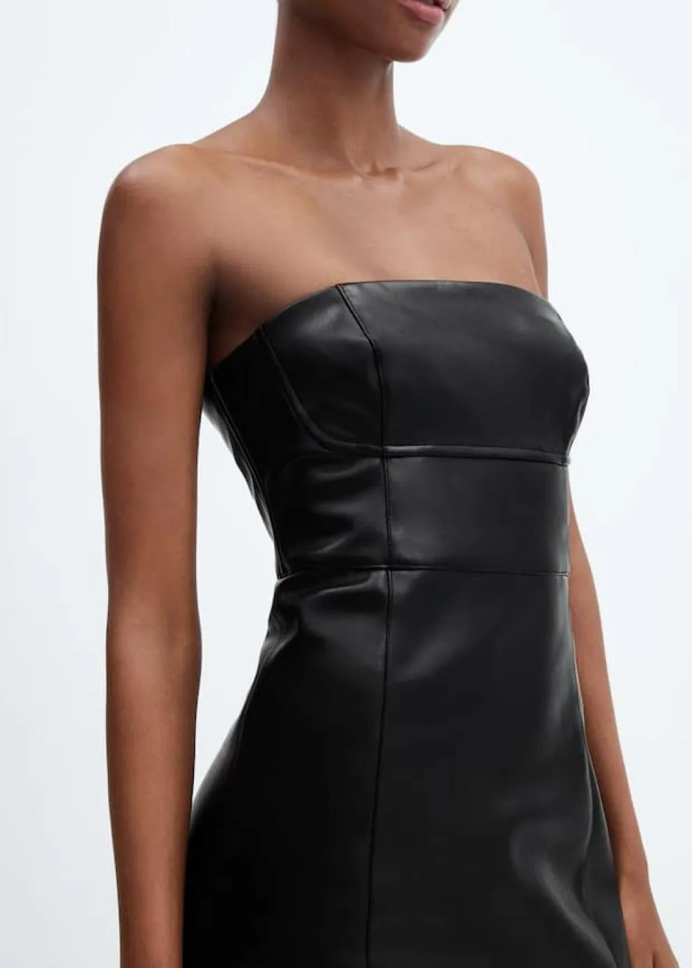 Robes Et Combinaisons | Femme MANGO Robe Bustier Similicuir Noir