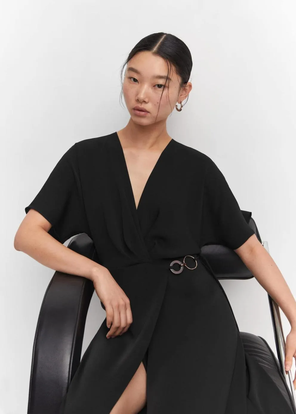 Robes Et Combinaisons | Femme MANGO Robe Cache-cœur Détail Anneaux Noir