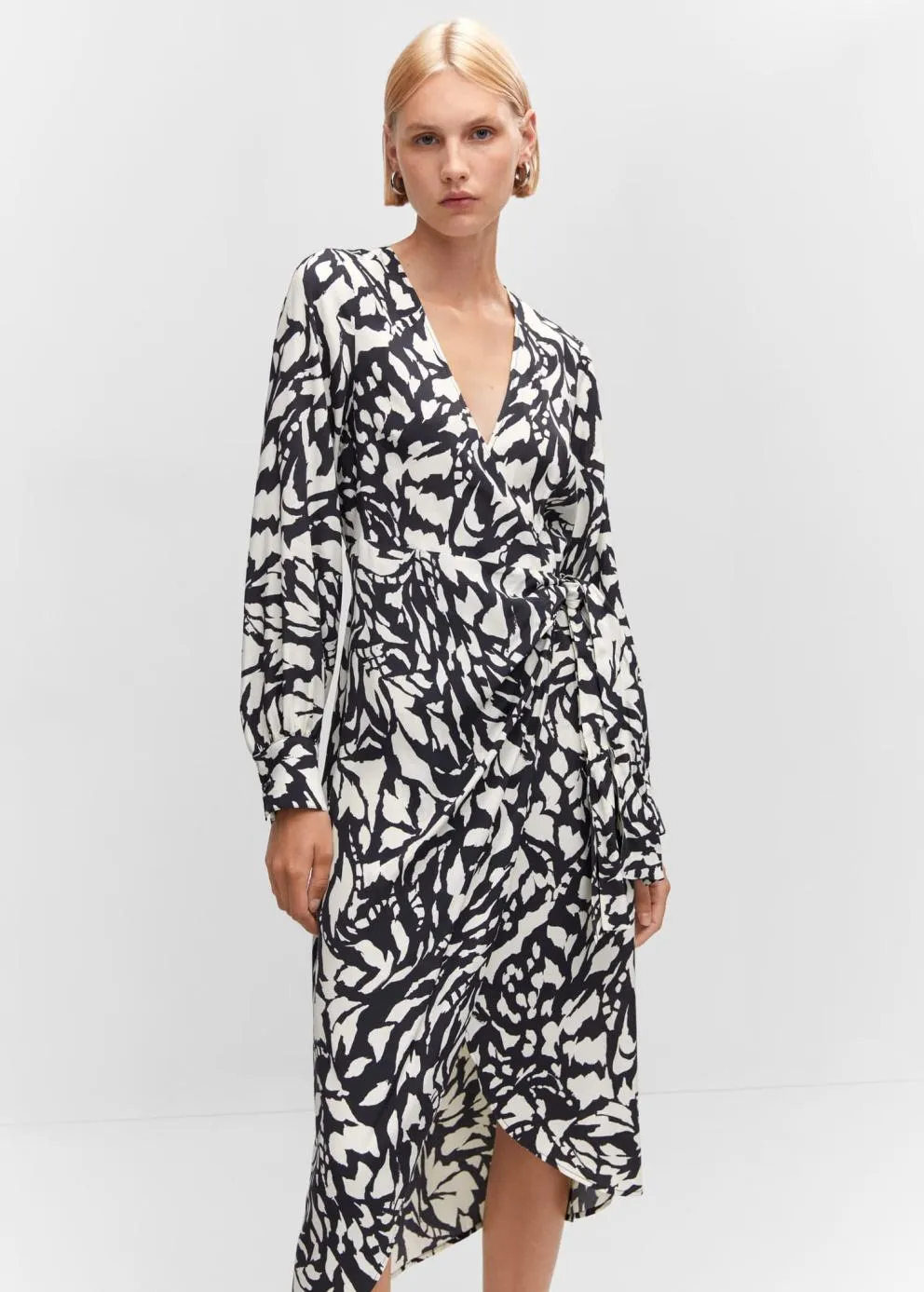 Robes Et Combinaisons | Femme MANGO Robe Cache-cœur Imprimée Noir