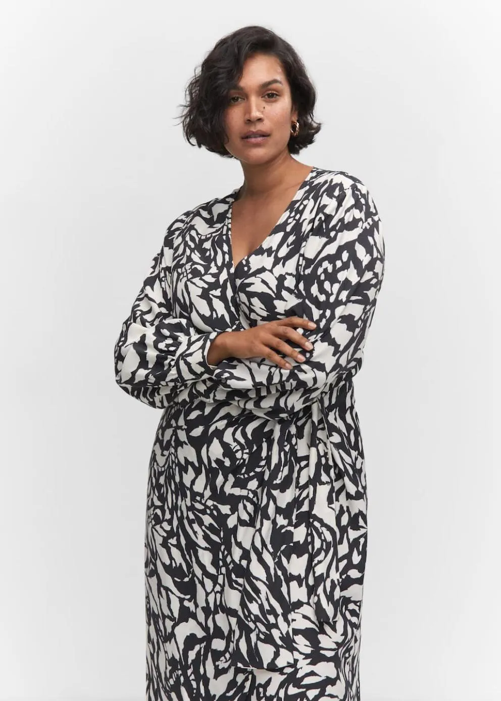 Robes Et Combinaisons | Femme MANGO Robe Cache-cœur Imprimée Noir