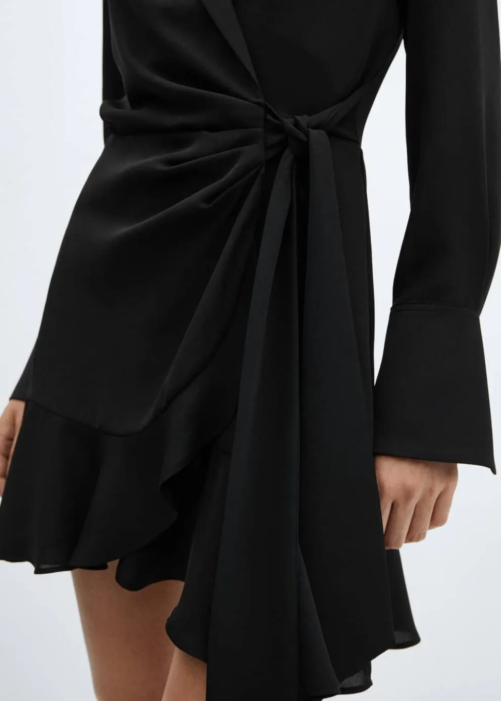 Robes Et Combinaisons | Femme MANGO Robe Cache-cœur Revers Noir