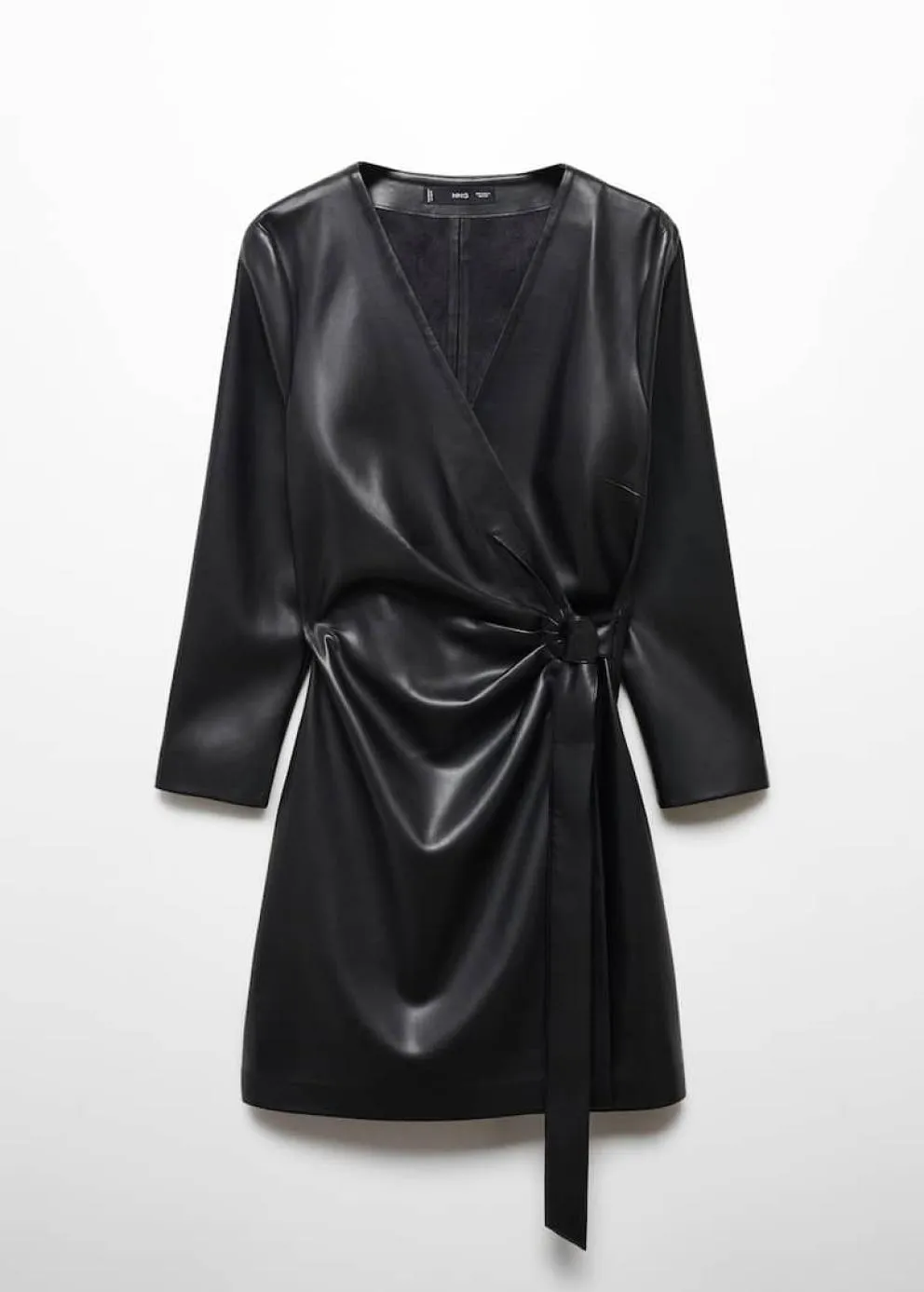 Robes Et Combinaisons | Femme MANGO Robe Cache-cœur Similicuir Noir