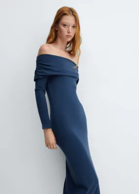 Robes Et Combinaisons | Femme MANGO Robe Drapée épaules Dénudées Bleu