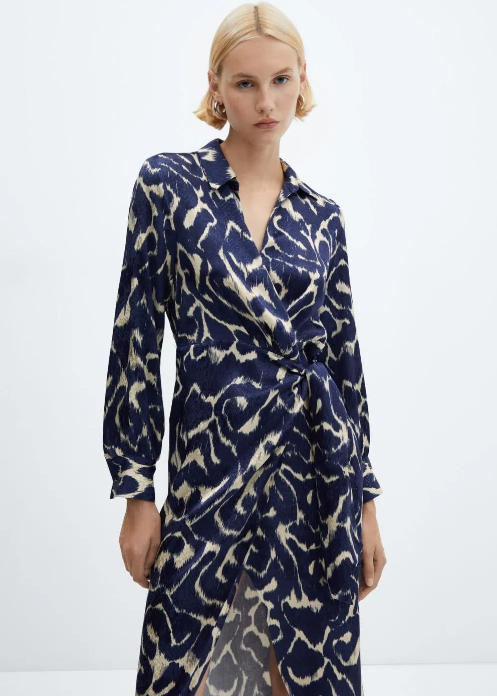 Robes Et Combinaisons | Femme MANGO Robe Imprimée Nœud Bleu