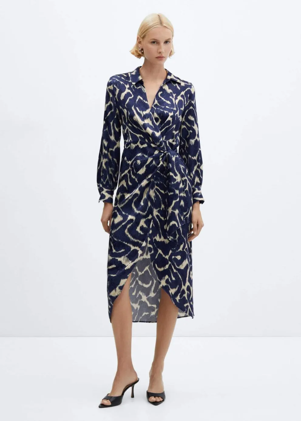 Robes Et Combinaisons | Femme MANGO Robe Imprimée Nœud Bleu