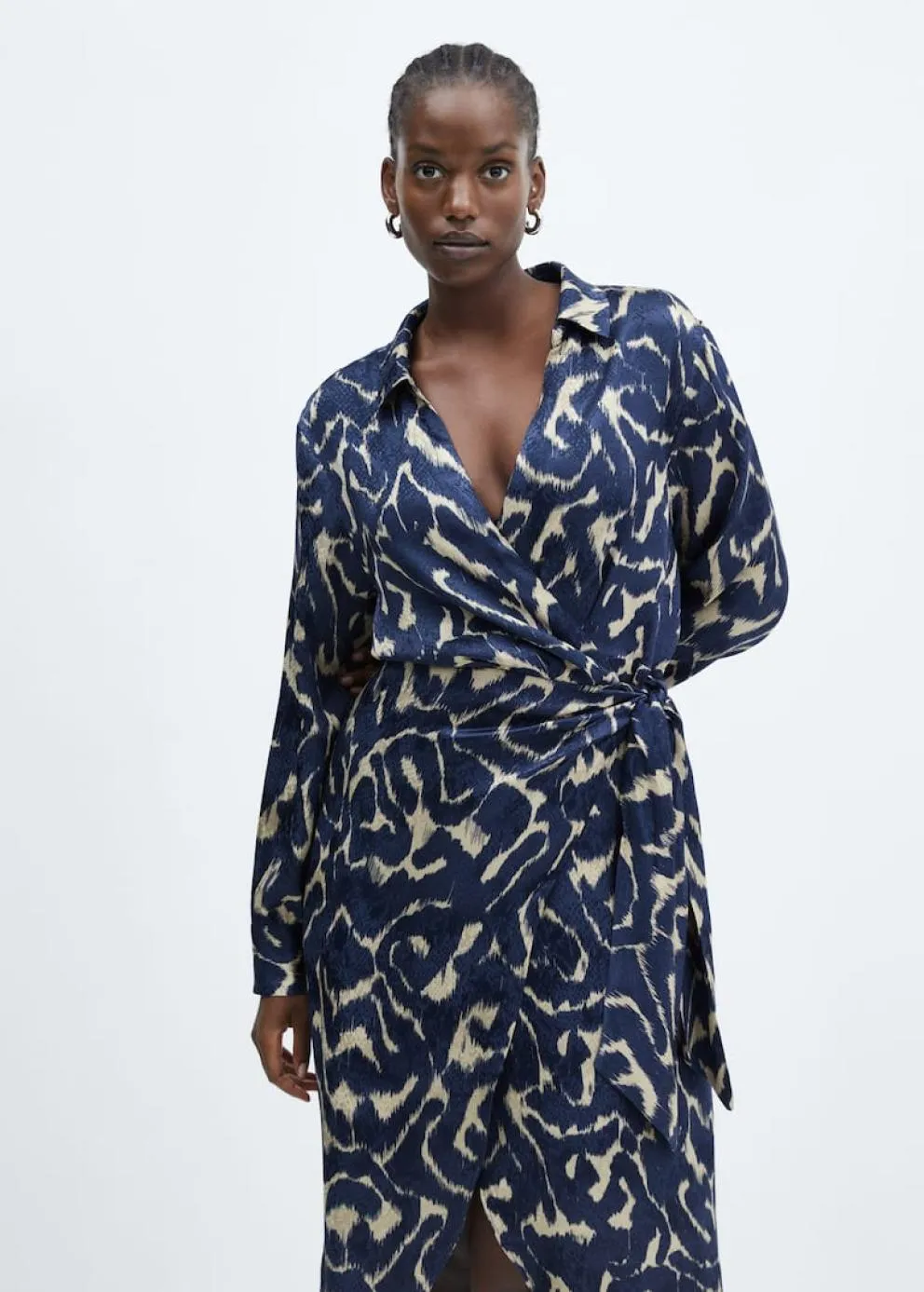 Robes Et Combinaisons | Femme MANGO Robe Imprimée Nœud Bleu