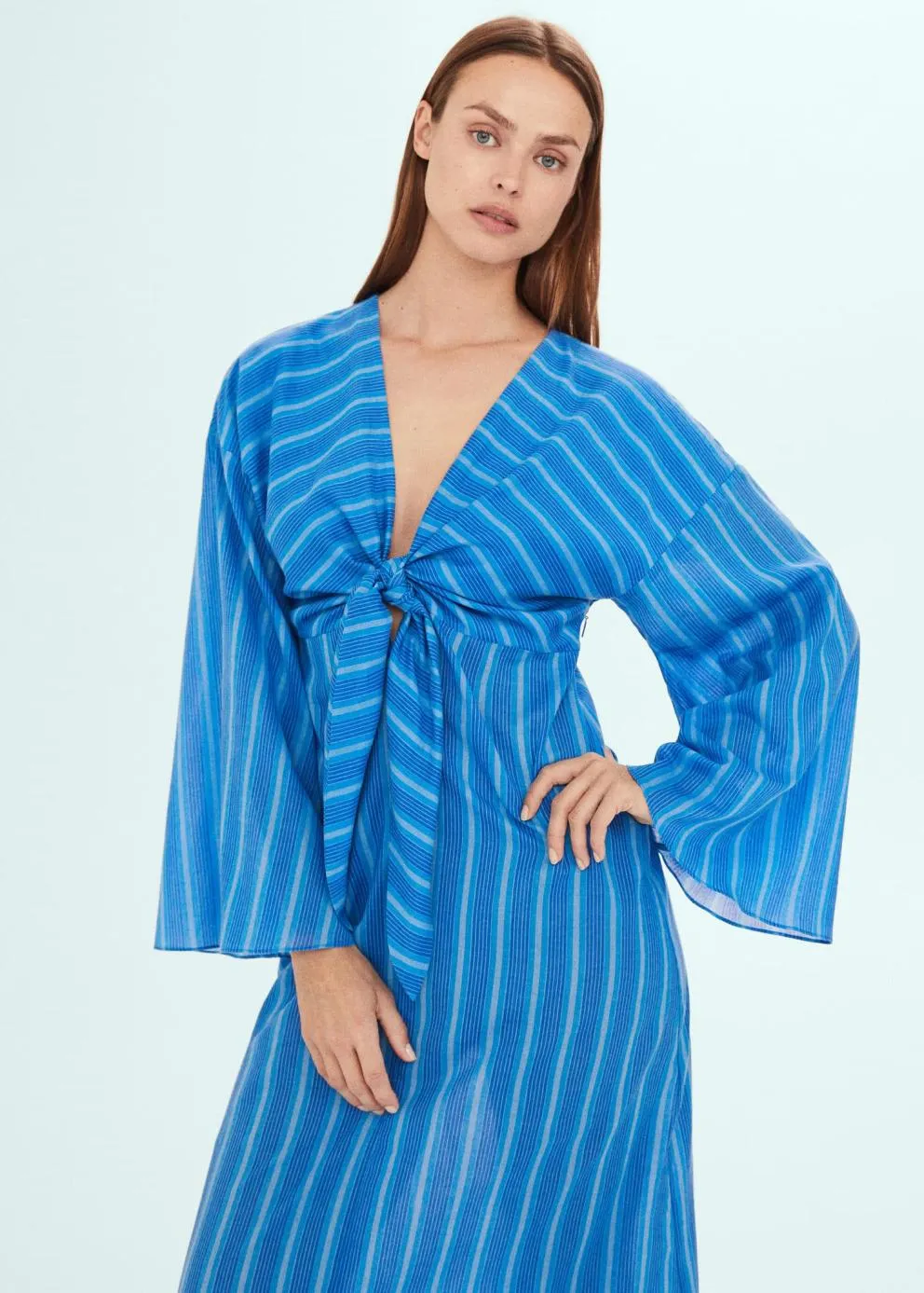 Robes Et Combinaisons | Femme MANGO Robe Rayures Détail Nœud Bleu