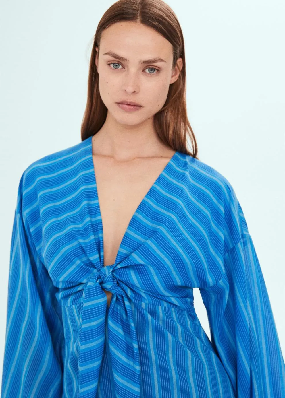 Robes Et Combinaisons | Femme MANGO Robe Rayures Détail Nœud Bleu