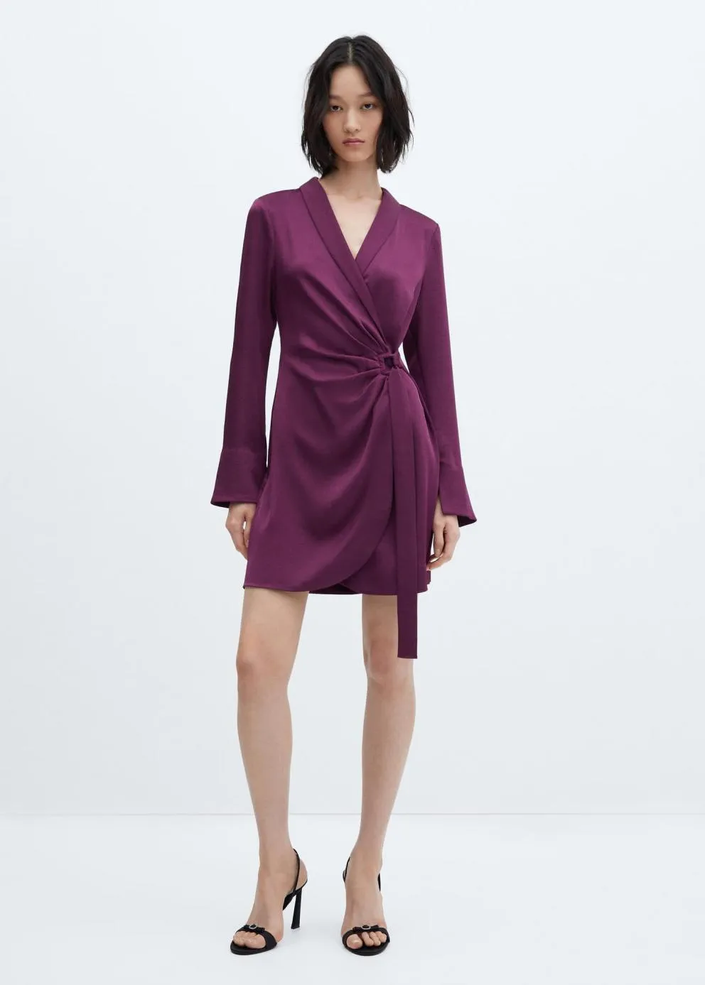 Robes Et Combinaisons | Femme MANGO Robe Satinée Cache-cœur Boucle Grenat