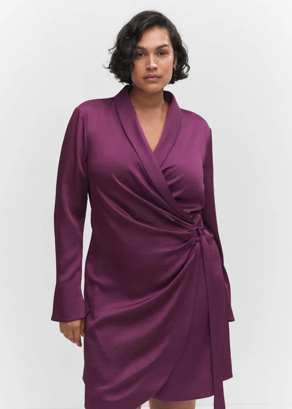 Robes Et Combinaisons | Femme MANGO Robe Satinée Cache-cœur Boucle Grenat