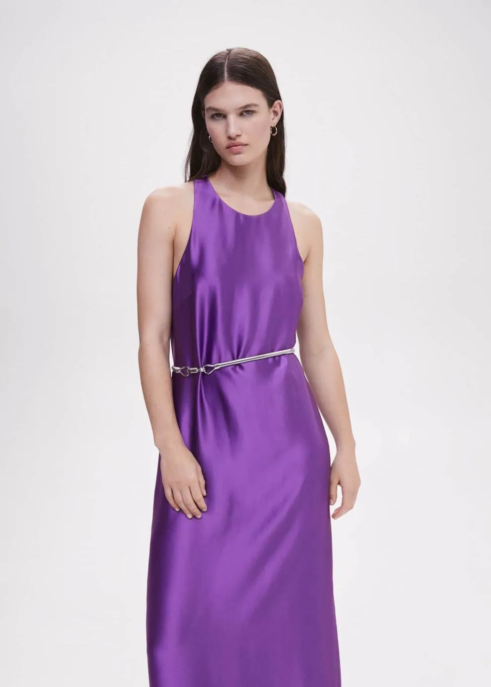 Robes Et Combinaisons | Femme MANGO Robe Satinée Dos Croisé Violet