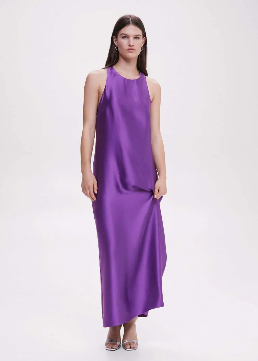 Robes Et Combinaisons | Femme MANGO Robe Satinée Dos Croisé Violet