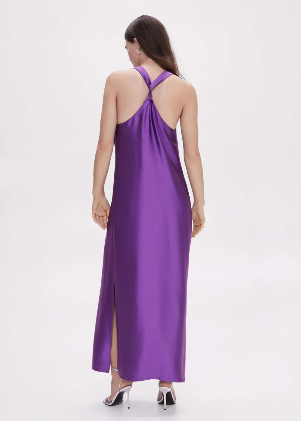 Robes Et Combinaisons | Femme MANGO Robe Satinée Dos Croisé Violet