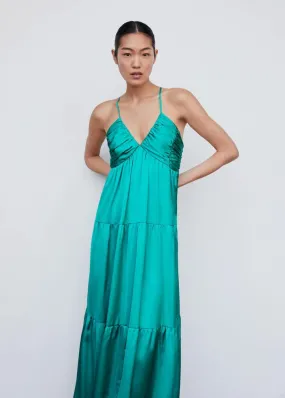 Robes Et Combinaisons | Femme MANGO Robe Satinée Froncée Turquoise