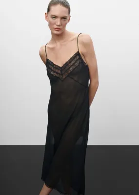 Robes Et Combinaisons | Femme MANGO Robe Style Lingerie Semi-transparente Noir