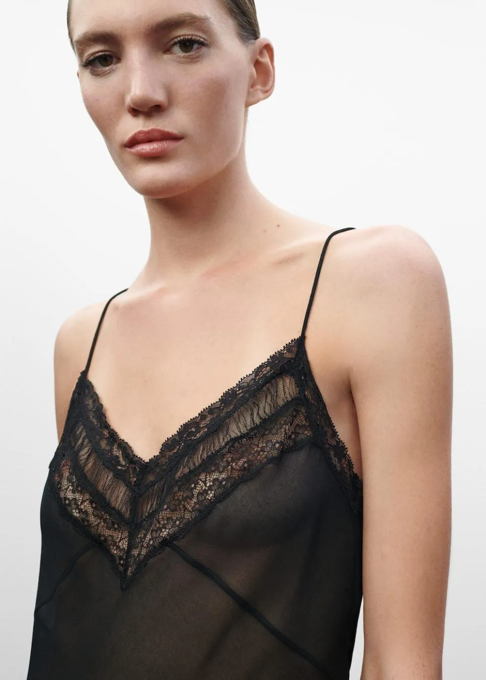 Robes Et Combinaisons | Femme MANGO Robe Style Lingerie Semi-transparente Noir